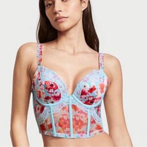 Victoria's Secret Floral Lace Bustier - Light Blue and Red